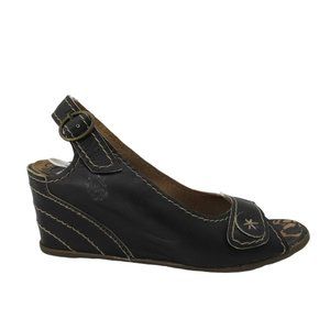 FLY LONDON Women's Black Peeptoe Wedge Sandals Size 37